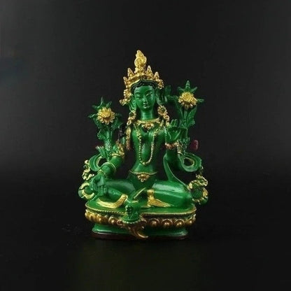 13.5cm Resin Handpainted Feng Shui Green Tara Bodhisattva Buddha Statue Ornament