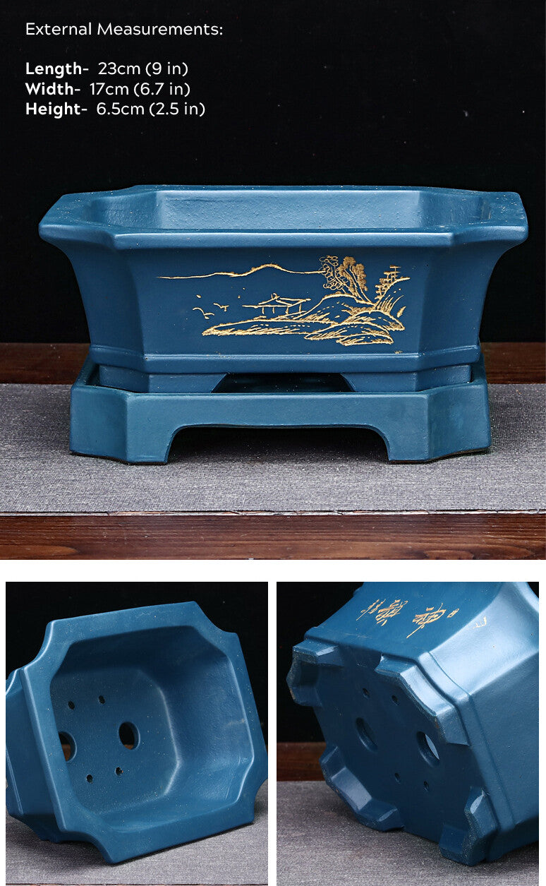 Large Rectangular Bonsai Pot W Tray High-grade Classic Chinese Purple Sand Pots