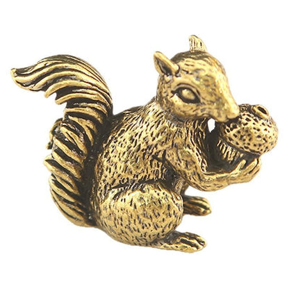 2PCS Solid Brass Squirrel Incense Holder 4.2cm Mini Figurine Desktop Ornament