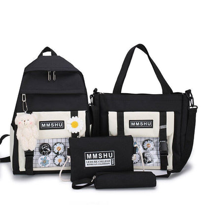 4Pcs/set Canvas School Bags Large Laptop Backpack Bookbag Travelling 41*30*12 CM