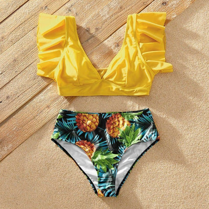 Swimwear Summer Ruffle Sleeve Swimsuits Family Look Pineapple Full Yellow Sets