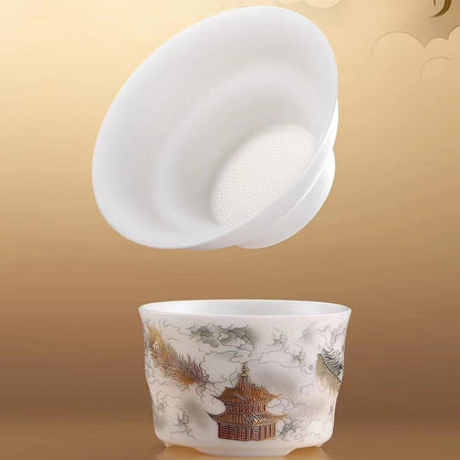 Boutique Tea Set Fat Mutton Jade Porcelain Teapot Gaiwan Hand Drawing Dragon Cup
