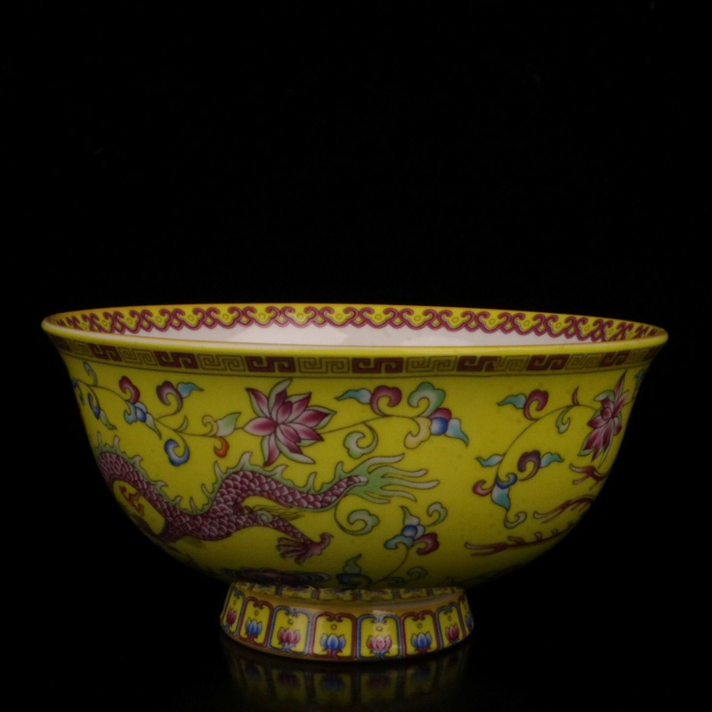 Chinese Famille Rose Porcelain Handmade Yellow Dragon Phoenix Small Bowl