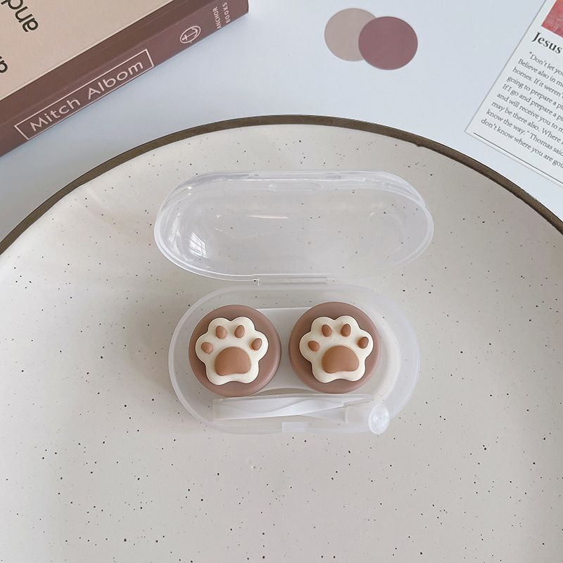 Women Contact Lens Case Plastic Lovely Cat Paw Container Storage Box 6.4x4x2.5cm