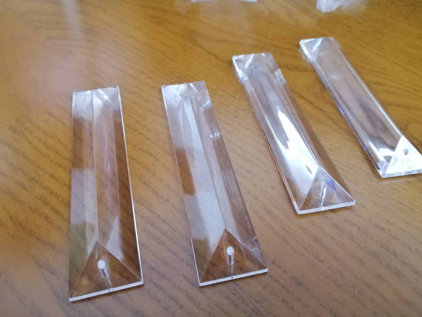 10Pcs 4" Acrylic Crystal Prism Chandelier Lamp Parts 2Holes Prism Part Pendant