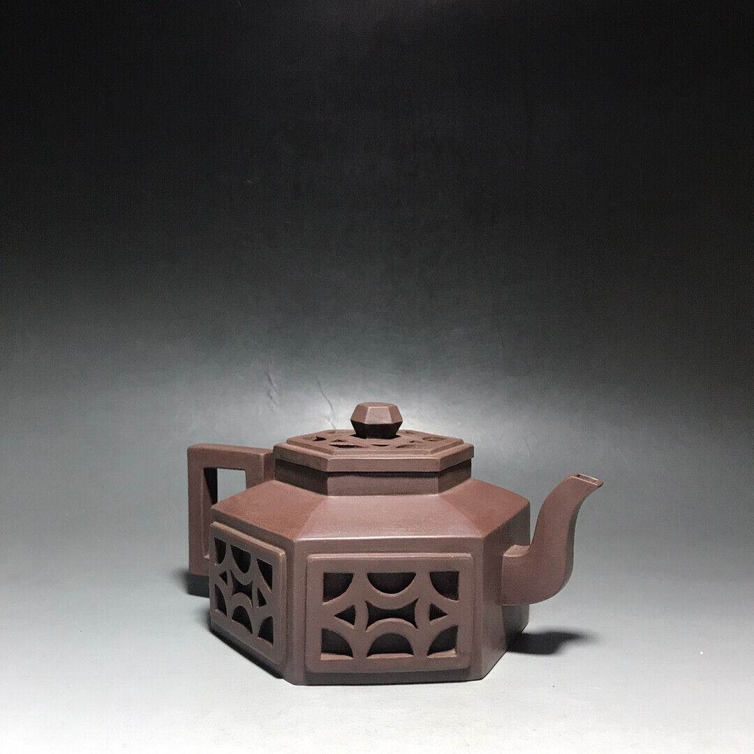 Chinese Yixing Zisha Clay Handmade Exquisite Teapot（六方镂空 底款：如图）