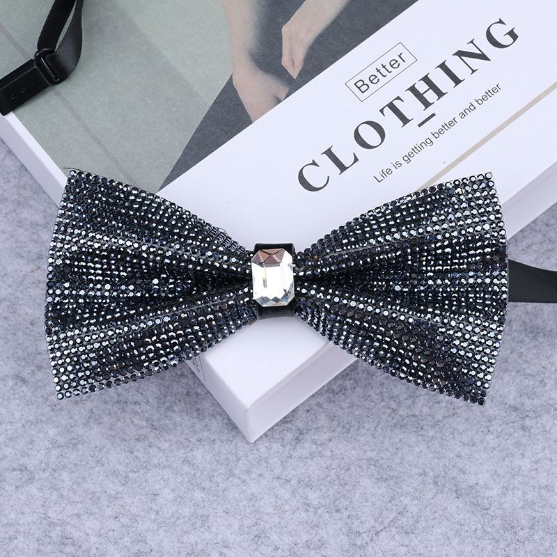 Men Rhinestone Bow Tie Shining Crystal Collar Bowtie Luxury Wedding Banquet Knot