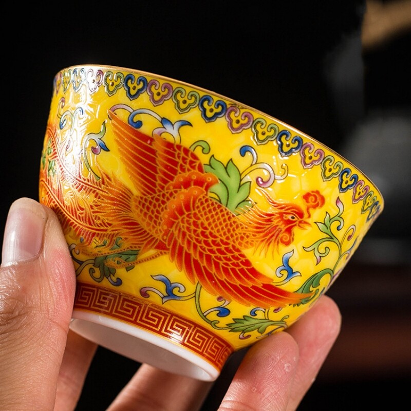 Chinese Tea Cup Dragon Phoenix Print Master Cup 85ml Porcelain Cup Of Tea China