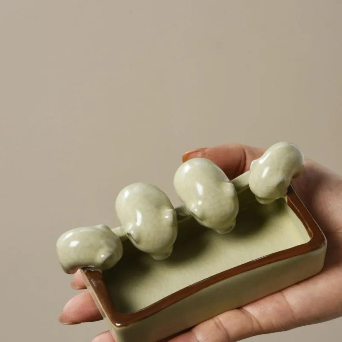 Set of 4 Crackle Glaze Pig Ruyao Tea Pet 10.8cm Tea Tray Decoration Tea Ceremony