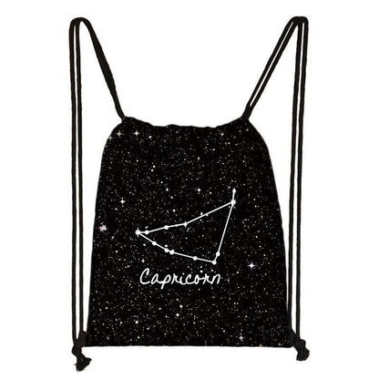 Zodiac Sign Purse Backpack Galaxy Drawstring Bag Rucksack Storage Bag Travelling