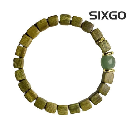 Natural Green Sandalwood Square Bead Bracelet Bamboo Buddha Beads Hand String