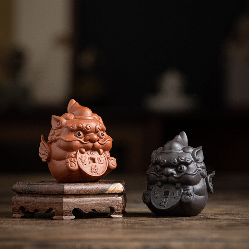 Wealth Bring Zisha Purple Clay Tea Pet Mascot Handmade Craft Chinese Tea Play