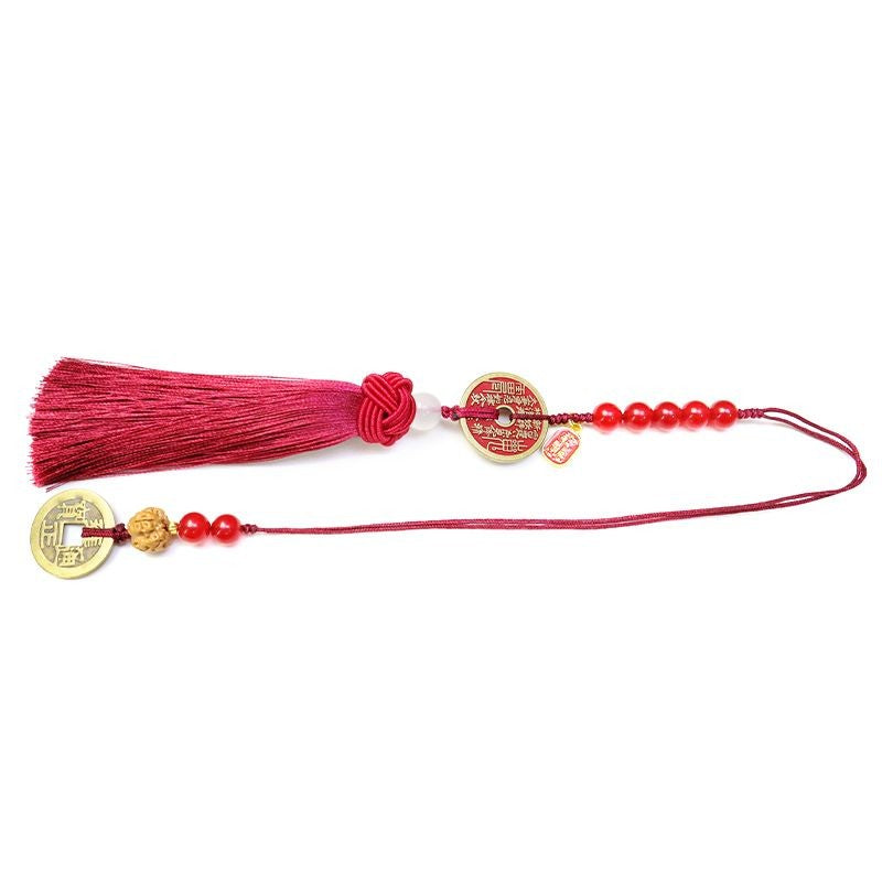 Car Rearview Mirror Hanging Pendant Tassel Five Emperor Coins