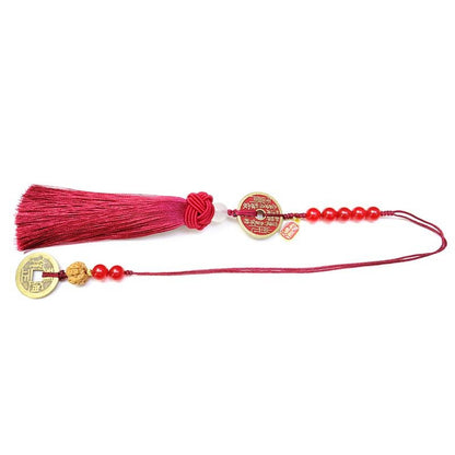 Car Rearview Mirror Hanging Pendant Tassel Five Emperor Coins