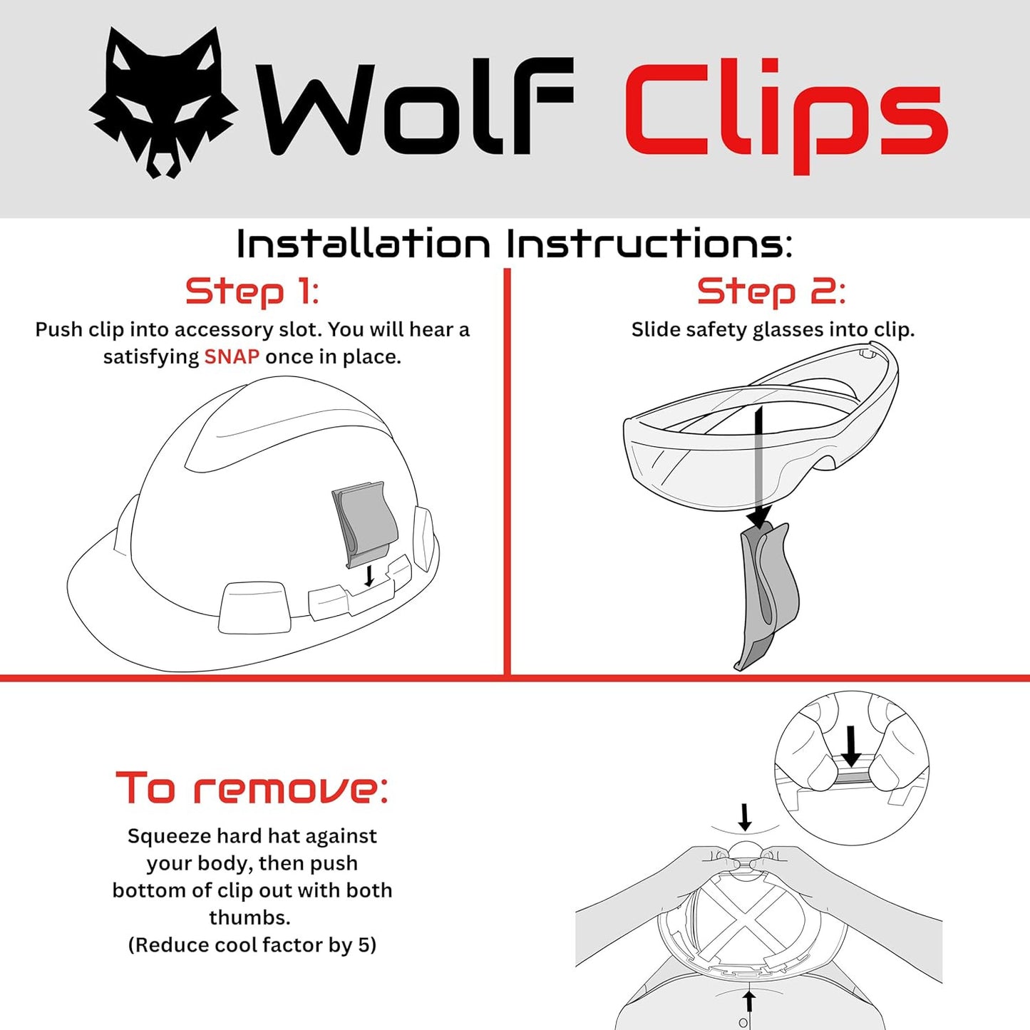 Wolf Clips – Hard Hat Accessory Clip – Durable PETG Construction Tool Holder – J
