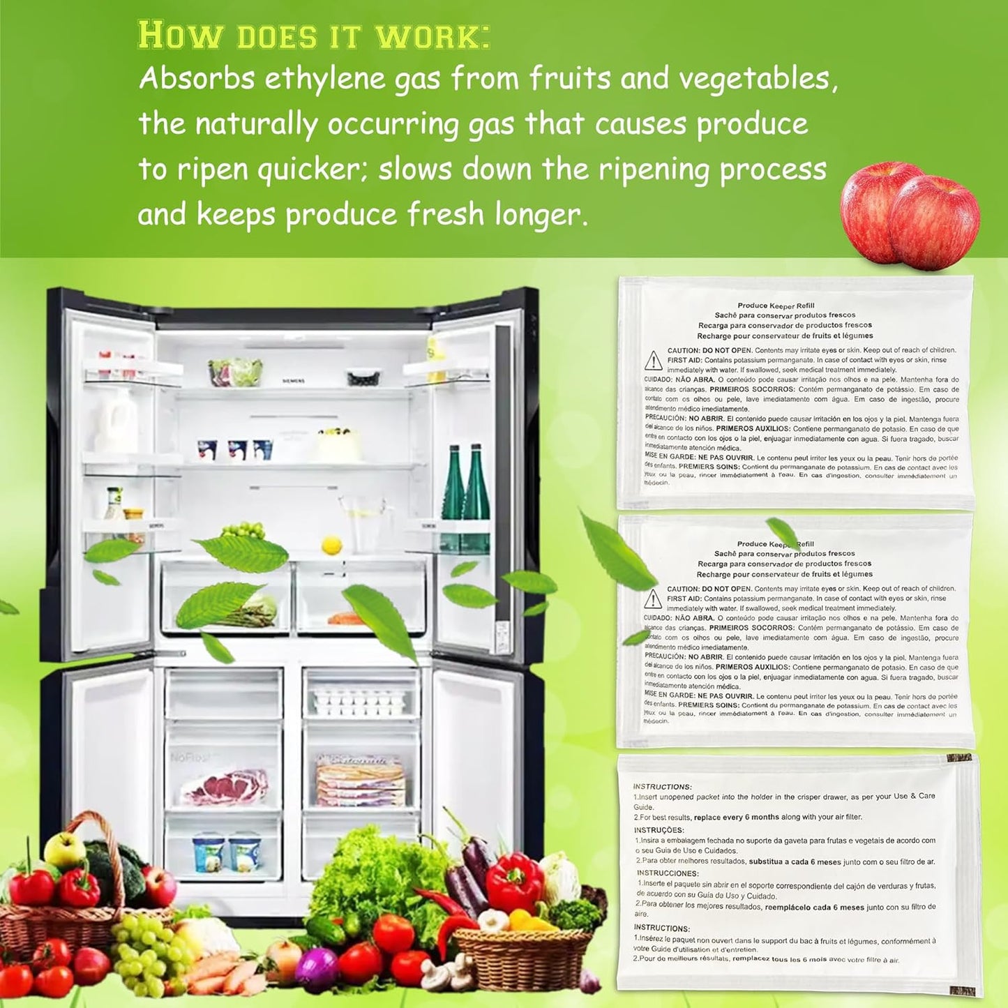 3 Pack PK-1 Produce Saver Refills for Frigidaire Pure Air Produce Keeper FRPAPKR