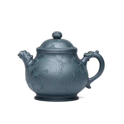 True Yixing Zisha Tea Pot Dragon Carved Tianqing Clay Master Pot Marked 320ml