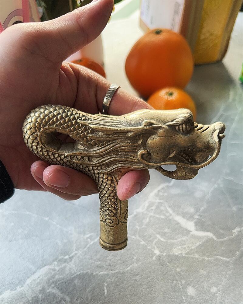 chinese Handmade Bronze Carving Dragon Collect Cane Walking Stick Head Statue