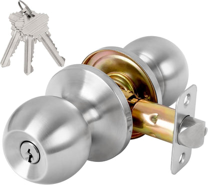 Keyed Entry Door Knob with Lock and Key, Exterior and Interior Door Knob for Bed