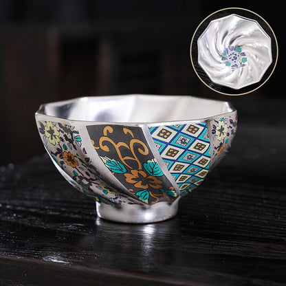 Pure Silver Tea Cup Porcelain Color Enamel Master Cup Jianzhan Sterling Silver
