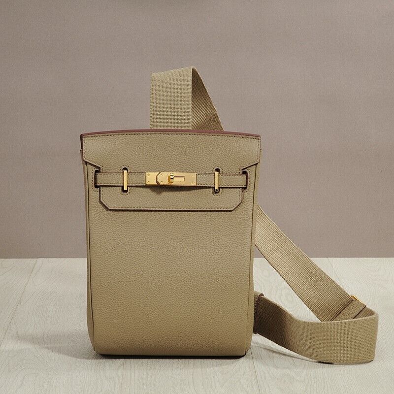Small Real Leather Sling Chest Pack Shoulder Bag Crossbody Backpack Flap Purse