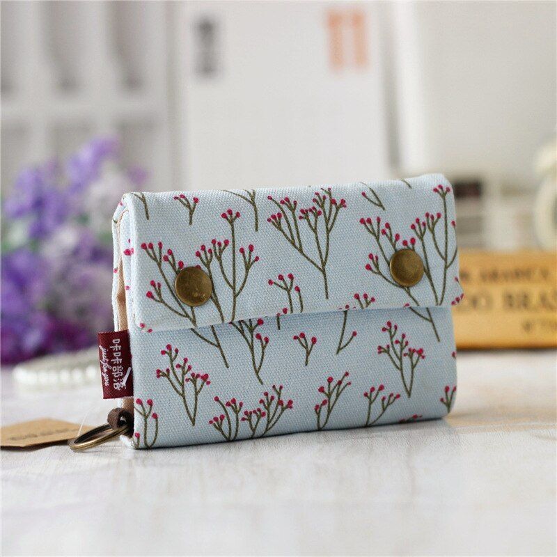 Handmade 3 Fold Fabric Wallet Short Zipper Purses Multi-function Bag Card Holder