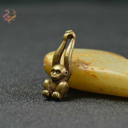 Chinese Antique Bronze Small Handle Luck Gibbon Monkey Pendant