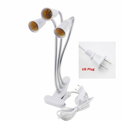 Desk Light Clip On E27 Socket 3 Head Flexible Off Switch Lamp Holder LED Plant