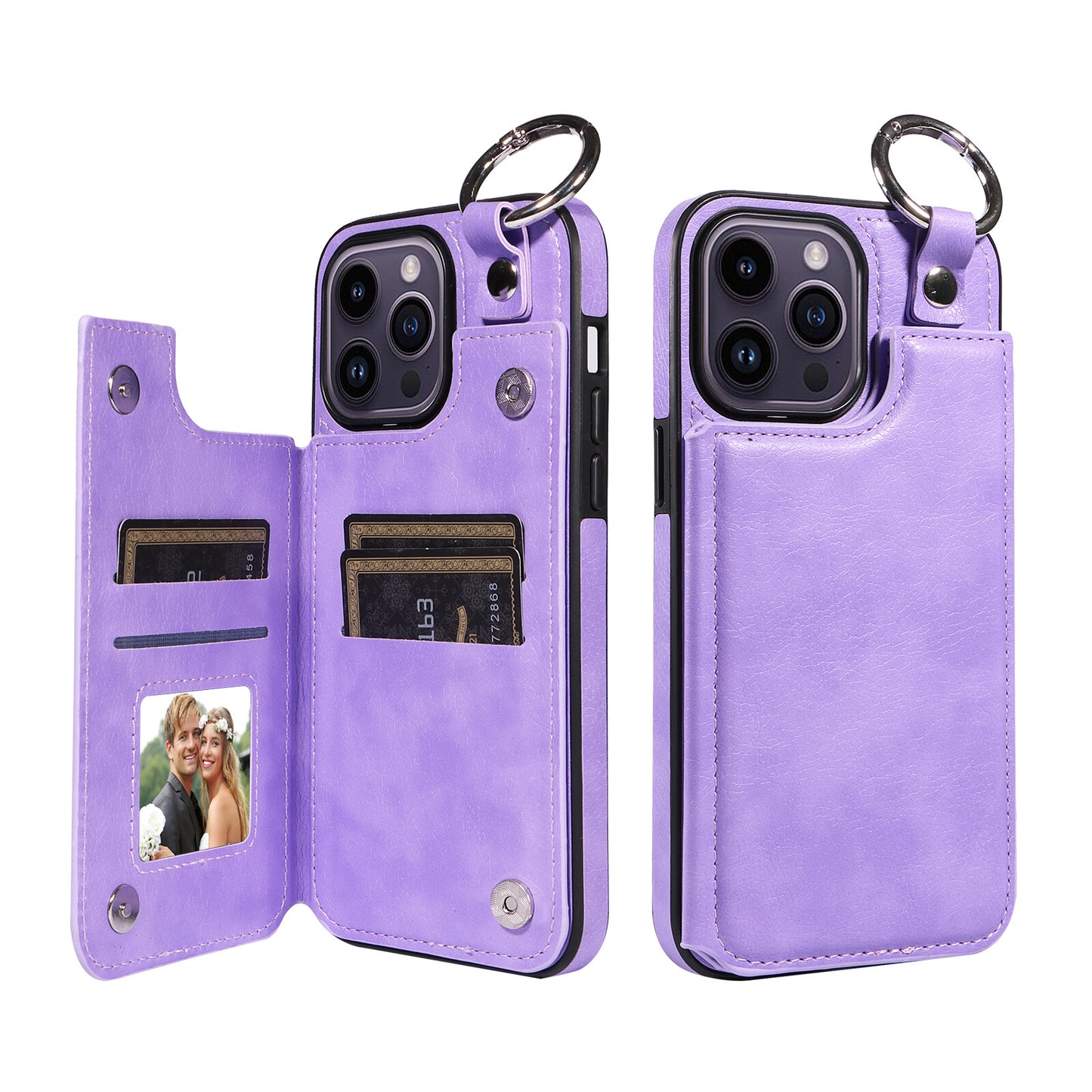 For iPhone 15 14 13 12 11 Pro Max Wallet Case with Card Holder Ring Buckle Cover