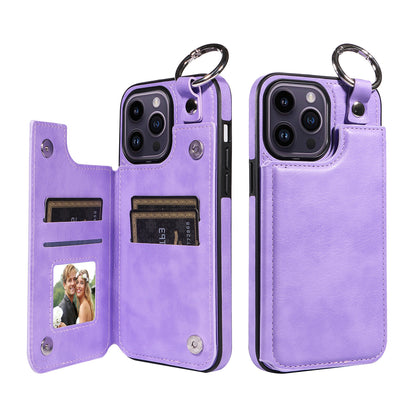 For iPhone 15 14 13 12 11 Pro Max Wallet Case with Card Holder Ring Buckle Cover