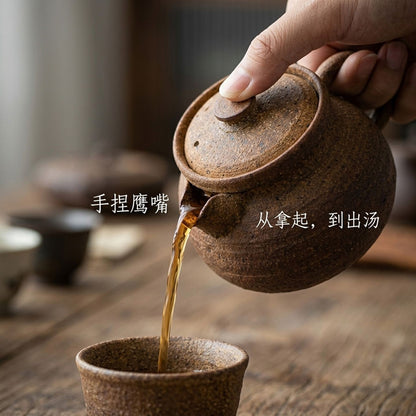 Handmade Yunnan Wood Fired Rustic Clay Teapot 300ml Gongfu Tea Pot
