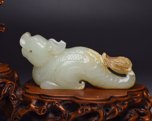 Chinese Antique Hetian Jade Carved Exquisite Beast Statue Decor Collections Art