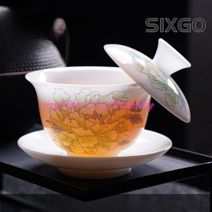 1pc Ice Jade Porcelain Covered Bowl White Porcelain Tea Bowl Dehua Teacup