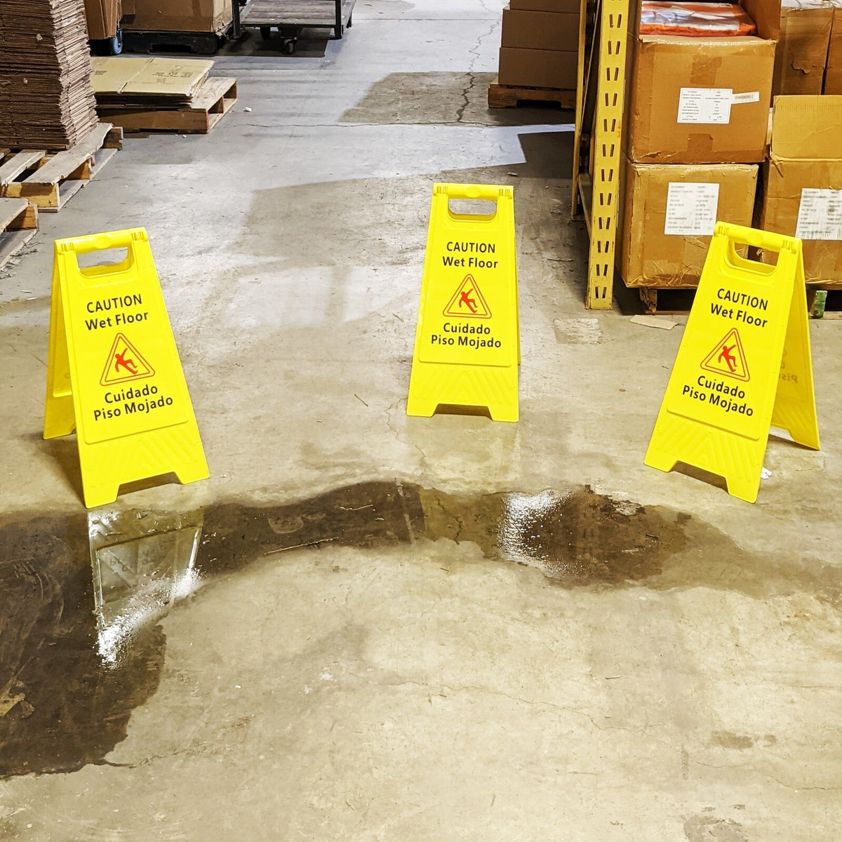 3 Pack CAUTION Wet Floor Signs Bilingual (Cuidado Piso Mojado), 2 Feet Tall