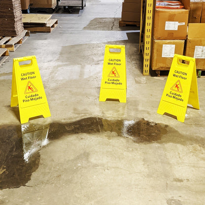 3 Pack CAUTION Wet Floor Signs Bilingual (Cuidado Piso Mojado), 2 Feet Tall