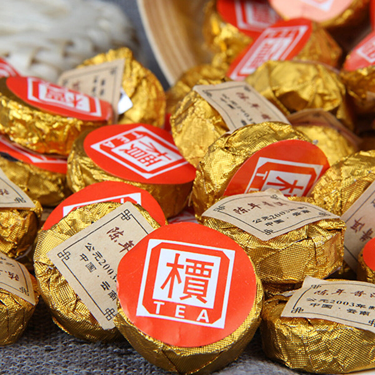 Puerh Tea Bamboo Basket Small Golden Cake 500g Mature Puer Top Grade Premium-