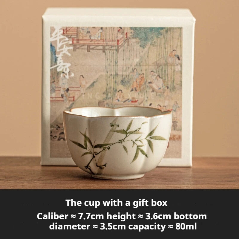 Grass Ash Cups Hand-painted Green Bamboo Petals Teacup Jingdezhen Tea Cup