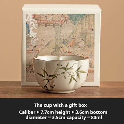 Grass Ash Cups Hand-painted Green Bamboo Petals Teacup Jingdezhen Tea Cup