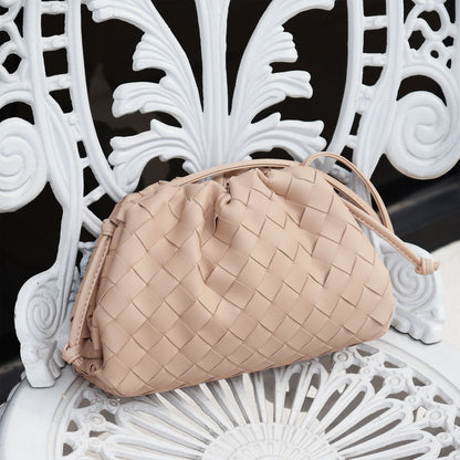 Woven Ruched Microfibre Leather Mini Pouch Clutch Bag Crossbody Shoulder Purse