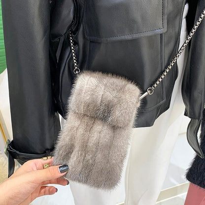 Mini Mink Hair Crossbody Small Bag Women's Shoulder Mobile Phone Bag