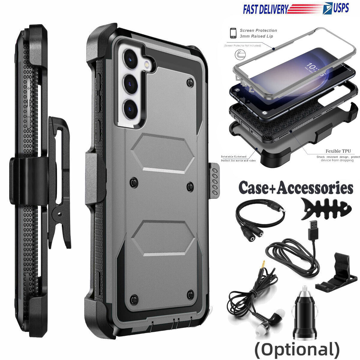 For Samsung Galaxy S22 S23 Ultra 5G Holster Case Belt Clip Stand Cover Accessory
