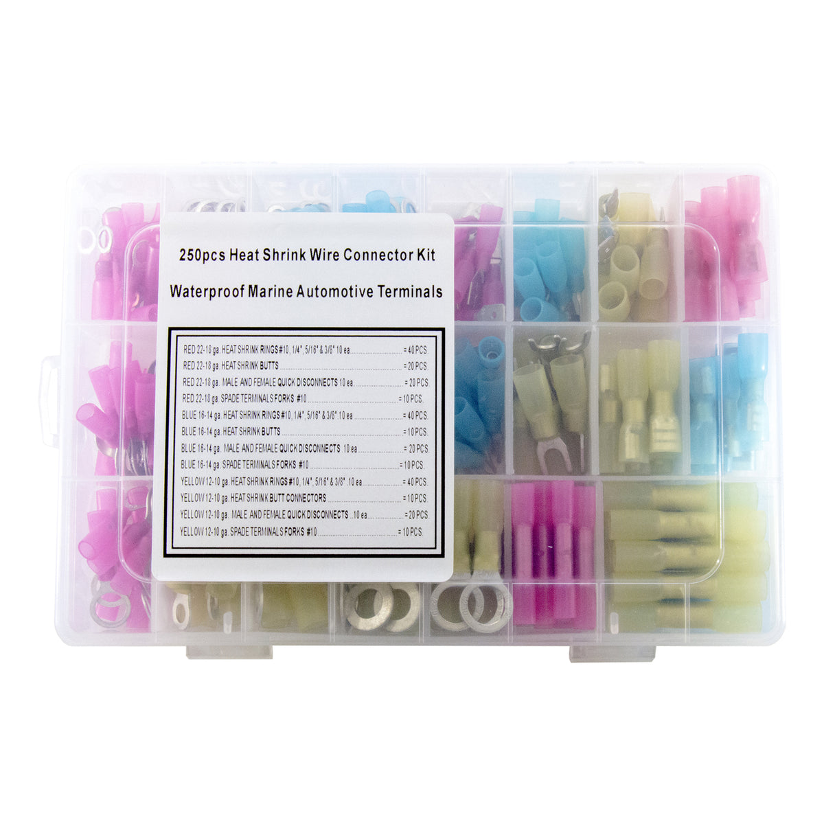 250 Piece Insulated Heat Shrink Electrical Wire Terminals, Crimp Connectors