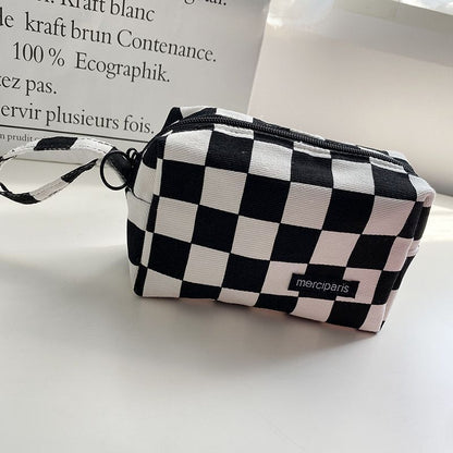 Plaid Cosmetic Bag Canvas Handbags Purse Organizer Pencil Makeup Bags Lipstick