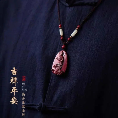 Cinnabar Jade Guanyin Pendant Necklace Jewellery Chinese Healing Sweater Chain
