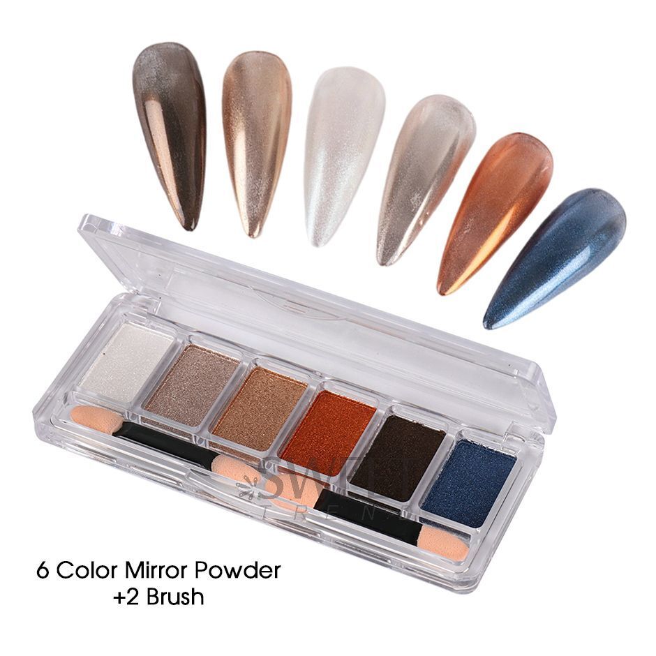 Nail Glitter Powder 6Color Mirror Holographic Glass Aurora Fine Pigment Manicure