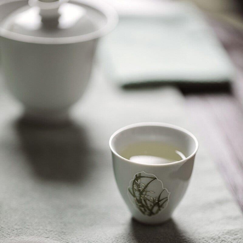 35ml Small Cup Porcelain Hand Drawn Orchid Chinese Kungfu Tea Cup Antique Style