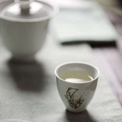 35ml Small Cup Porcelain Hand Drawn Orchid Chinese Kungfu Tea Cup Antique Style
