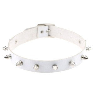 Gothic Punk White Pu Leather Spiked Rivet O-Ring Collar Stud Choker Necklace