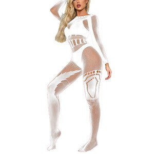 Sexy Women's Fishnet Mesh Full Bodysuit Long Sleeve Jumpsuits Bodystocking