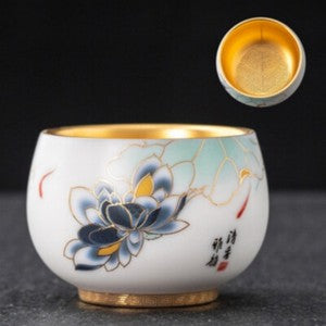 Gilding Hand Painted Tea Cup Fat Mutton Jade Porcelain Master Cup 180ml Tea Cup